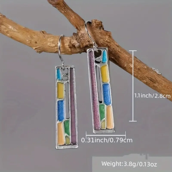 Enamel Rectangle Earrings - Image 2
