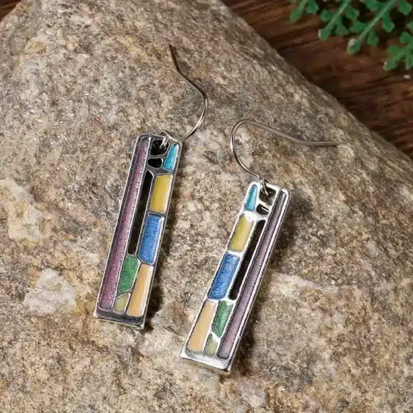 Enamel Rectangle Earrings